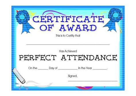 perfect attendance certificate template  templates