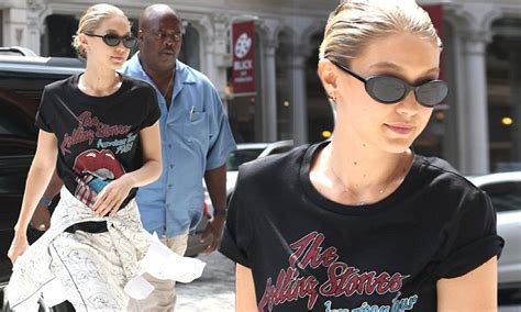 gigi hadid rocks rolling stones t shirt in nyc daily mail online