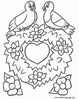 Coloring Pages Valentine Valentines Printable Kids Flowers Colouring Birds Hearts Heart Flower Fence Picket Sitting Sheets Two Easter Wreaths Roses sketch template