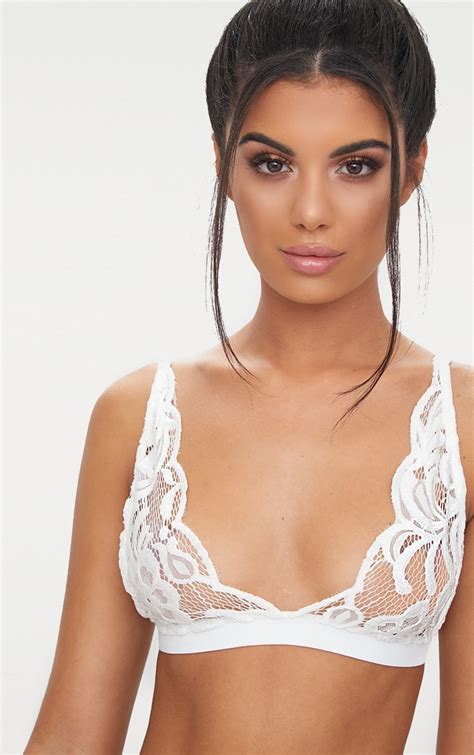 white floral lace elastic trim bra lingerie prettylittlething aus