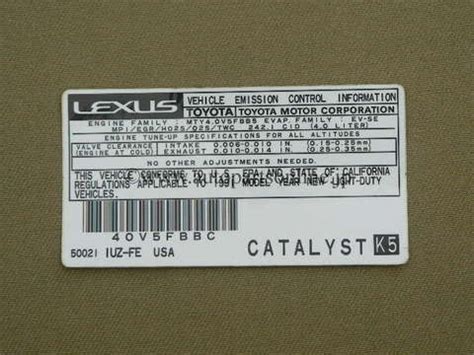 autopartsonlinejp emission control information label lexus celsior ls ucf