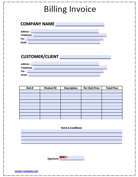 billing invoice template excel  word