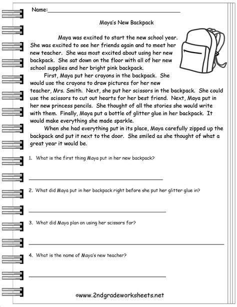 printable reading comprehension worksheets  kindergarten