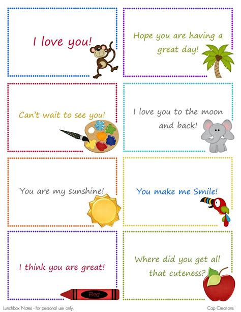 printable lunchbox note cards lunch box notes kids lunch box