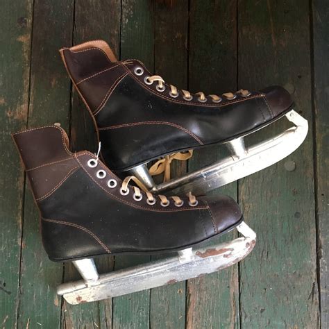 hockey skates vintage leather skates  skating  rustic decor  nextstage vintage