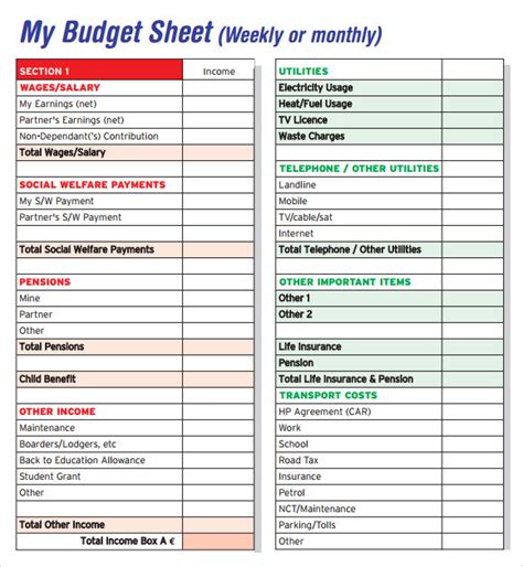 budget sheet templates  samples examples format sample