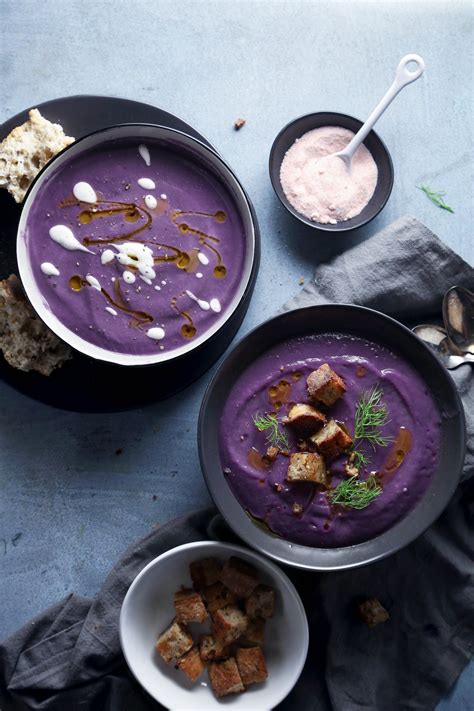 Roasted Purple Potato And Cauliflower Soup Vegan And Paleo Friendly
