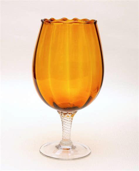 Large Vintage Fluted Amber Glass Vase Clear Twisted Stem Love Vintage