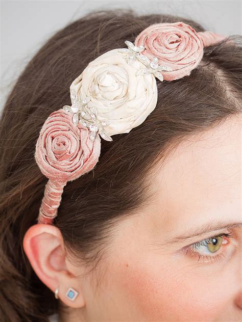 triple silk rose hair band with diamante by kate davison