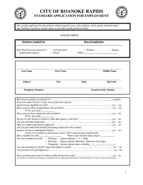 Standard Job Application Form Free 6 Sample Standard Job Application