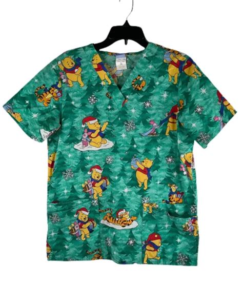 disney winnie  pooh tigger piglet scrub top size small christmas