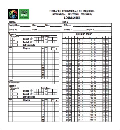 printable basketball score sheet template   challenger