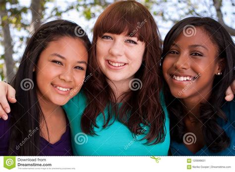 Diverse Group Of Teens Girls Smiling Stock Image Image
