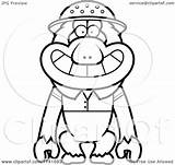 Monkey Macaque Explorer Clipart Cartoon Outlined Coloring Vector Cory Thoman Royalty sketch template