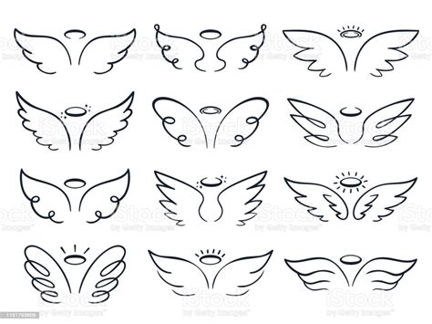Cartoon Sketch Wing Hand Drawn Angels Wings Spread Winged Icon Doodle