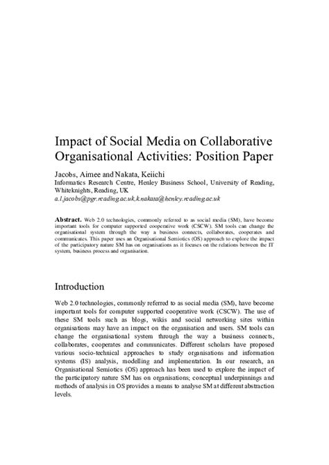 impact  social media  collaborative organisational activities