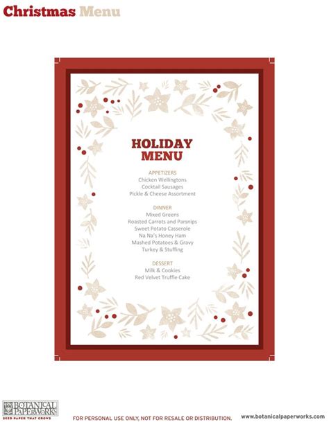 printable holiday dinner decor christmas party menu christmas