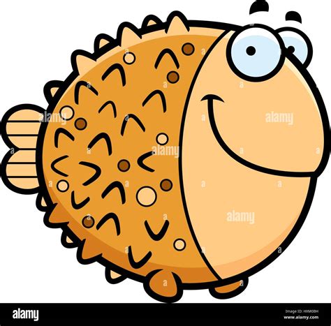 cartoon illustration   pufferfish happy  smiling stock vector