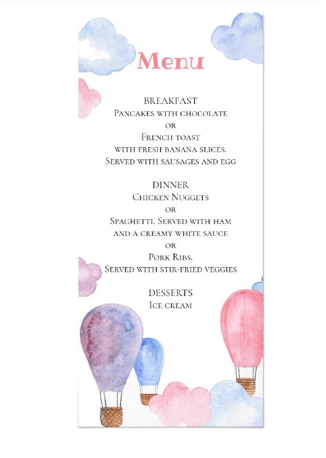 kids birthday party menu  examples format  examples