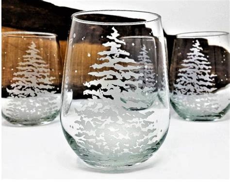christmas tree etched stemless wine glass handmade personalized ts