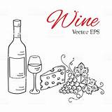 Vino Bottiglia Bottle Grapes Wijnfles Druiven Vetro Uva Formaggio Vettore Houten Vectorillustratie sketch template