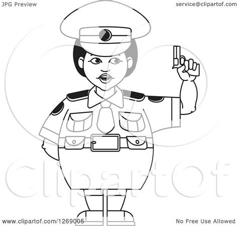 clipart of a black and white chubby police woman in a
