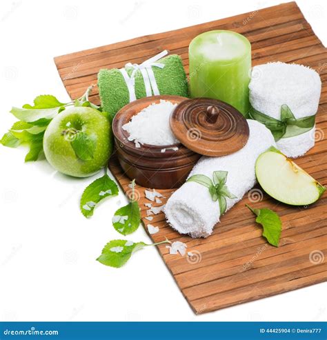 spa composition  green apple stock photo image  natural white