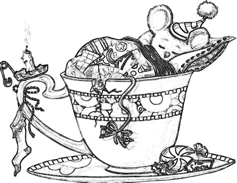 christmas mouse sleeping   tea cup coloring pages