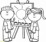 Kids Painting Clip School Paint Coloring Clipart Pages Easel Splatter Children Kid Drawing Ms Palette Boy Microsoft Color Outline Artist sketch template