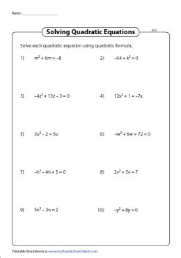 algebra  quadratic formula worksheet answers combining  terms