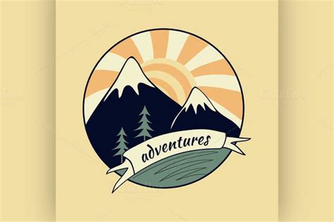 colored vintage adventure label  adventure bright background alphabet illustration