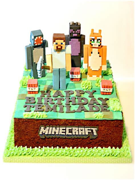 minecraft stampy cat enderdragons ballistic squid and steve with diamond pickaxe birthday cake