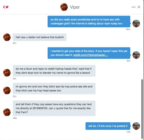 viper responds to claims that he has scammed prostitutes