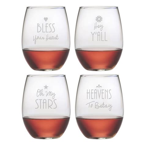 Southern Sayings Stemless Wine Glass Set Of 4 Overstock 10394591