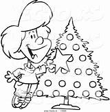 Tree Outline Decorating Christmas Clipart Coloring Vector Cartoon Trimmer Happy Girl Template Clipground sketch template