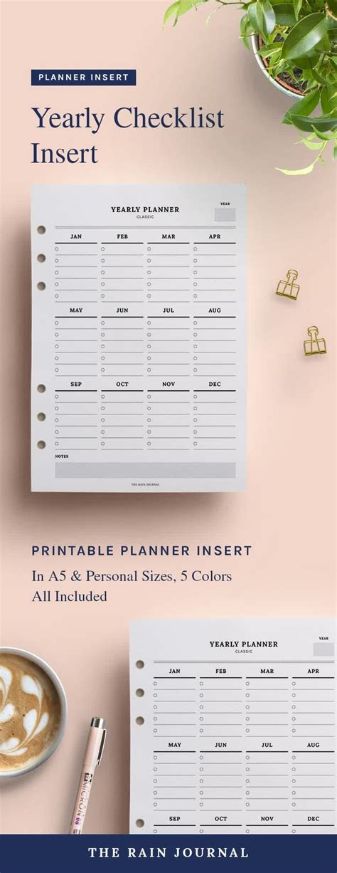 printable yearly planner insert checklist insert  size image  daily