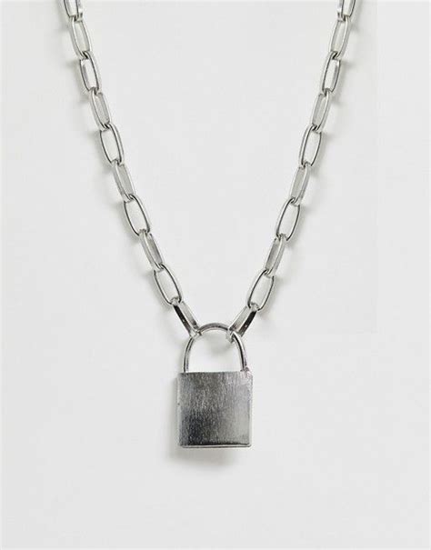 glamorous exclusive silver chunky chain necklace  padlock asos silver diamond necklace