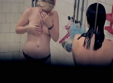 busty blondie and her brunette friend spied in the shower
