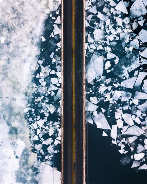 aerial view   roads  ice chunks
