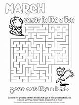Lion Lamb Maze March Coloring Pages Sheets Printable Kids Puzzles Word Search Activities Printables Kindergarten Printables4kids Craft Easter sketch template