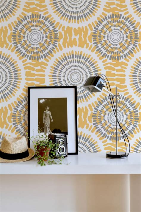 yellow  gray circle pattern peel  stick wallpaper fancy walls