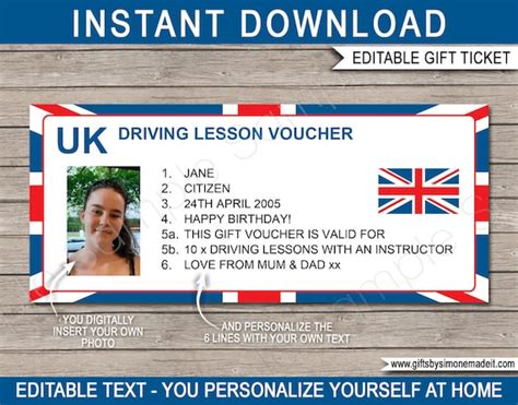 uk driving lesson voucher template gift certificate card ticket