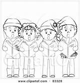 Christmas Group Boys Girls Standing Caroling Clipart Carols Children Singing Poster Prints Royalty Outlined Print Kids Small Vector Cartoon Clipartof sketch template