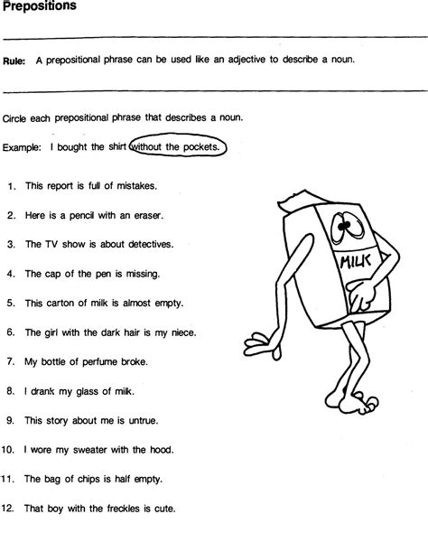 prepositional phrases worksheet  answers