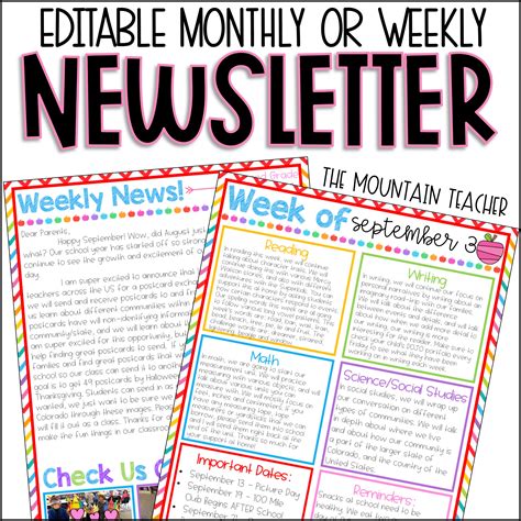 weekly newsletter template editable   teachers