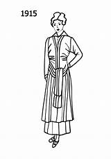 Fashion 1915 Dress Drawing History Era Sketches Coloring Line 1914 Silhouette Silhouettes Drawings 1920 Costumes Pages Small sketch template