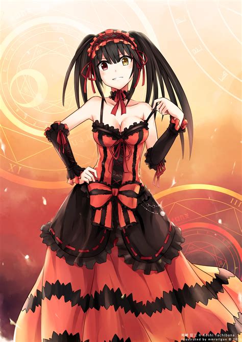 black haired female anime character illustration date a live tokisaki