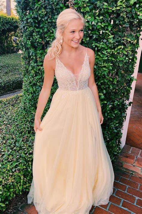 a line soft yellow tulle long prom dress 2021 vp2842 in