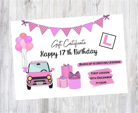 print driving lesson gift certificate gift idea etsy uk