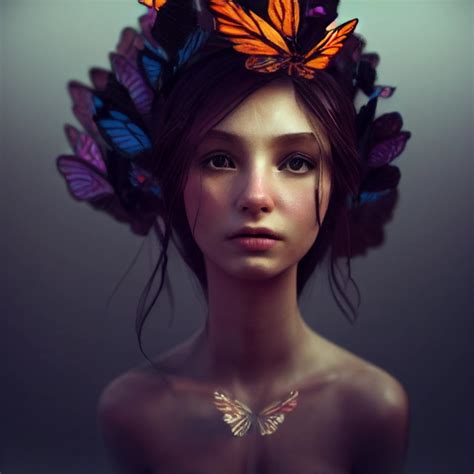 Unreal Engine Girl With Hair Made Of Butterflies Midjourney Openart